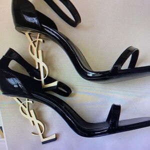 Clarks Black Heels with Gold Accents